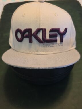 Oakley White Snapback Hat with Purple Embroidered Logo